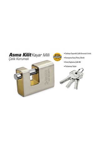 Sgs Yassı Asma Kilit Kayar Milli Çelik Korumalı 90mm Sgs1372