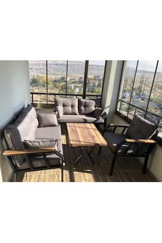 Tu Tienda 2+2+1 Sehpa Demonte Bahçe Balkon Mutfak Mobilyası Keten