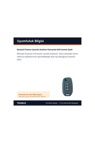 Trobus Renault Fluence Uyumlu Anahtar Kumanda Kılıfı Katlanır Siyah