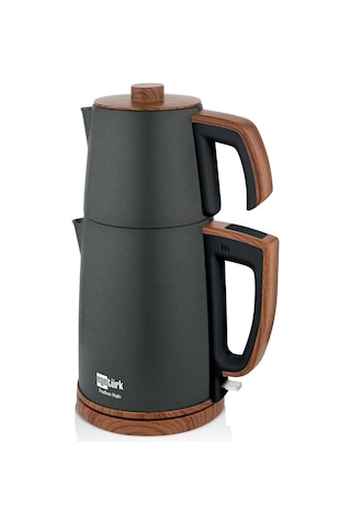 Egetürk TeaDem Style Ahşap Görünümlü Çay Makinesi Çaycı 2000W 1.7L Kettle 1.2L Demlik 304 Çelik Gövde Antrasit