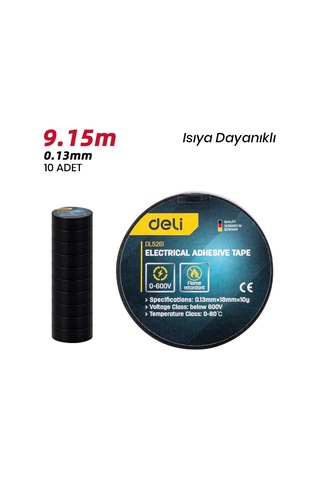 Delı Elektrik Yalıtım Bandı 0.13mm 18mm 10m Siyah İzolasyon Bandı