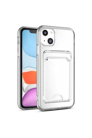 Apple Uyumlu iPhone 14 Plus Kılıf Kartlıklı Şeffaf Zore Setra Clear Silikon Kapak Renksiz