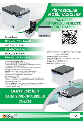 Psc Q302f 3ınch Lınerless Label Prınter 127mm/sn Usb+serıal+lan Psc Q302f 3ınch Lınerless Label Prınter 127mm/sn Usb+serıal+lan