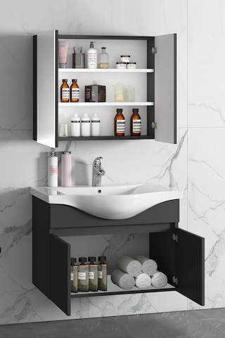 Yıldız 80 Cm Antrasit Gri Mdf Lavabolu Asma Banyo Dolabı Takımı Antrasit - Gri