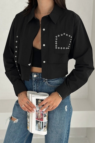Asprin Fashion Kuş Gözlü Paraşüt Gömlek Siyah Siyah