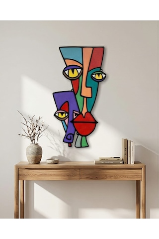 Picasso Tarzı Renkli Ahşap Duvar Mask Mdf. - Soyut Çok Renkli Yüz Duvar Sanatı 1