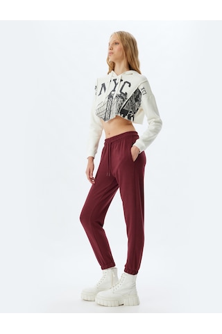 Koton Jogger Eşofman Altı Cep Detaylı Beli Bağcıklı Nervürlü Rahat Kalıp Bordo 5wal40026ık Bordo