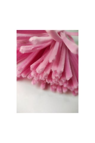 100 Adet Şeker Pembe Şönil, Çiçek Yapımına Uygun Tüylü Tel, 30 Cm 6mm