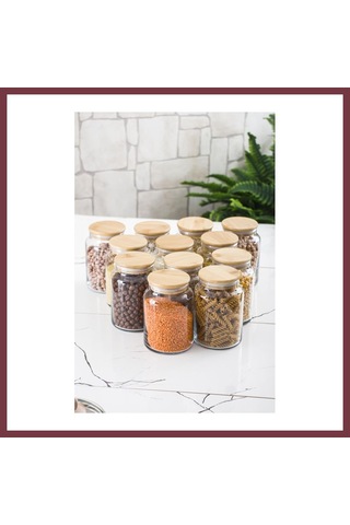 Storeşahin 12 Lü Set Bambu Kapaklı Cam Kavanoz & Erzak Saklama Kabı 800 Ml Orta Boy Vakum Kapak Shn0720