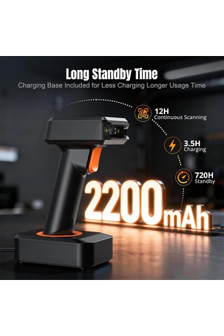 Hw0006 2d Wireless Barcode Scanner With Display Screen Bluetooth, 2.4g & Usb 3-in-1 Kablosuz El Tipi Barkod Okuyuc