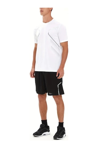 Ghassy Co. Erkek Ultra Esnek Nem Emici Vücut Geometrik Hızlı Kuruyan Hafif Spor T-shirt Beyaz