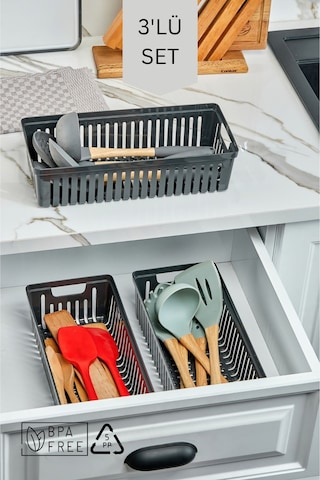 3'lü Set Kaşıklık Ve Kepçelik Çekmece Içi Düzenleyici / Antrasit Antrasit