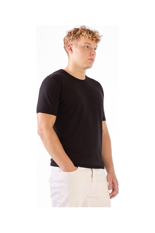 Dufy Siyah O Yaka Düz Renk Kısa Kollu Slim Fit Triko Tshirt Siyah