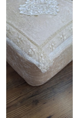 Nergis Kadife Dantelli Güpürlü Hurç Küçük Boy 30x35x15 Cm Çeyizlik Nişan Düğün Gelin Bohçası Vizon