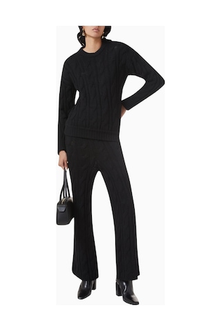 Rowen Rose Roundneck Sweater, Lüks Yün Örgü Rahat Ve Zamansız Triko Siyah