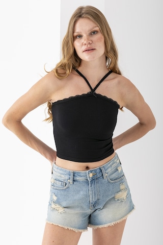 Giysa Kadın Çapraz Askılı Dantel Detaylı Crop Body Siyah - Ms0000309 Siyah