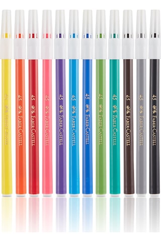 Faber-Castell Keçeli Kalem 12 Renk, Parlak Renkler, Su Bazlı Yıkanabilir Mürekkep, Çocuklar İçin Güvenli