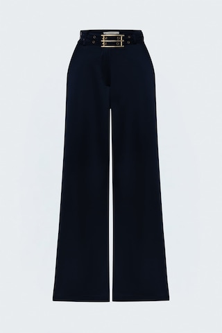 Sateen Kemer Detaylı Saten Pantolon - Lacivert-137942