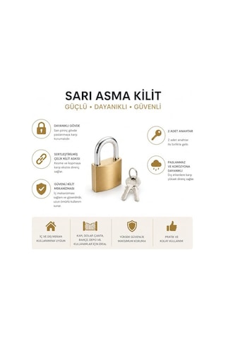 Orret Home 25 Mm Pirinç Gövdeli Asma Kilit Anahtarlı Kilit Paslanmaz Çelik Kanca Orta Boy Güvenlik Kilidi Dolap Kap