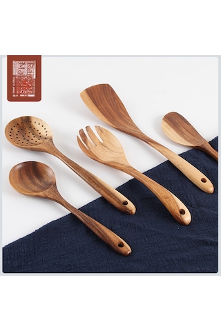 Suofeng Mörel Ahşap Tencere Çakısı Seti - Uçuz Pişirme, Non-stick Uyumlu, Uzun Saplı, Çevre Dost, Çok Amaçlı Eğimli Çorba Kaşığı Diğer