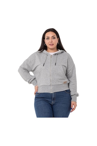 Büyük Beden Kanguru Cepli Kapüşonlu Üç İplik Gri Melanj Sweatshirt-gri Melanj Gri Melanj