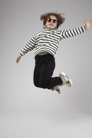 King-Brich Kingbrich Kids Oversize Kalıp Çizgili Yakası Fermuarlı Sweatshirt Yeşil