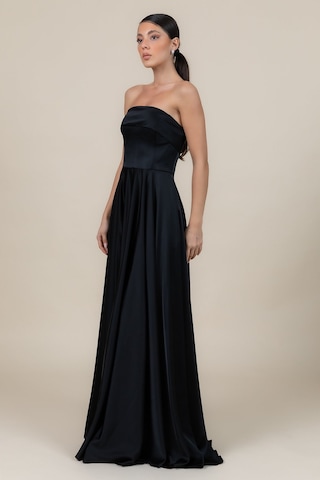 Doridorca Kadın Straplez Saten Kumaş Uzun Abiye Elbise 6135 Siyah Siyah