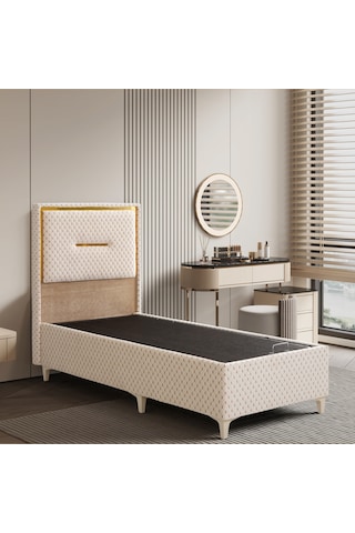 Lina Krem Tek Kişilik Sandıklı Baza Ve Başlık Takımı 2'li Set Konuma Özel Teslimat 90 x 190 CM