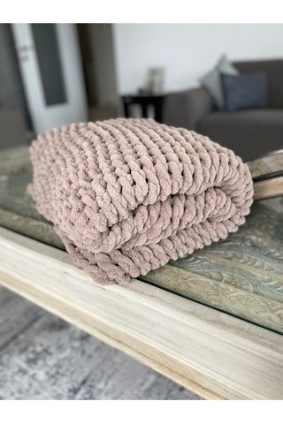 Sütlü Kahve Puffy El Örgüsü Battaniye Kahverengi