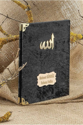 25 Adet - İsme Özel Kadife Kaplı Yasin Kitabı - Mevlüt Hediyesi - Çanta Boy - 128 Sayfa - Siyah Siyah
