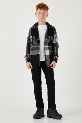 Lela Kapüşonlu Çift Cepli Ekoseli Kışlık Oduncu Erkek Çocuk Gömlek Cf24W81781 Siyah
