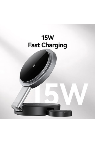 Usams Cd234 Katlanır 3'ü 1 Arada Manyetik Kablosuz Hızlı Şarj Cihazı Siyah