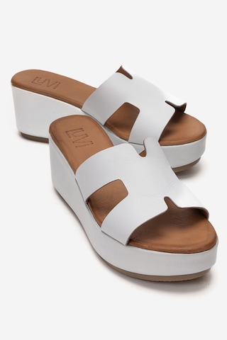 Luvishoes Luvi Shoes Lıa Beyaz Cilt Hakiki Deri Kadın Dolgu Topuklu Terlik Beyaz