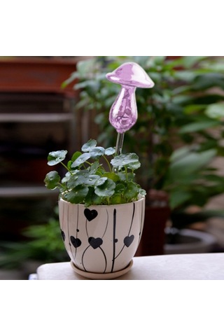 Sones Mantar Şekli Ev Bitkileri Çiçekler Su Besleyici Otomatik Kendiliğinden Sulama Şeffaf Cam Cihazlar Mor