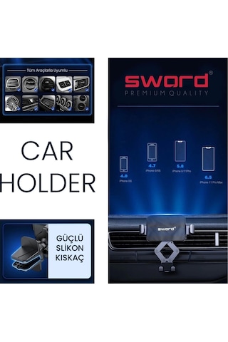 Sword Ayarlanabilir Araç İçi Telefon Tutucu Her Telefon İle Uyumlu Sw-ayr Siyah