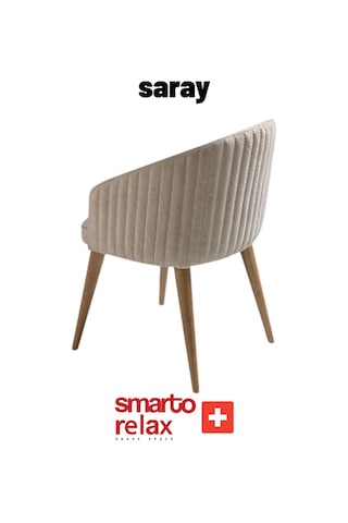 Smarto Relax Saray 2'li Yemek Masası Sandalye Seti - Ahşap Ayaklı, Krem Kumaş Pembe Ve Kahverengi