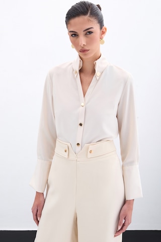 Sateen Çıt Çıt Detaylı Gömlek - Bej-135953 Bej