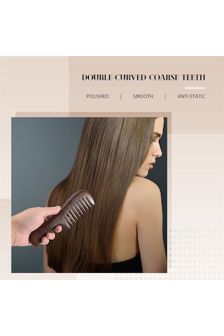 Xurunkeji Sandal Ağacı Geniş Dişli Tarak Kıvırcık Saç Taşınabilir Kaba Dişli Ahşap Tarak Saç Masaj Aleti Kaba