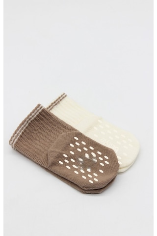 Erturkstore Çemberli Basic Penye Kaymaz Soket Çorap 2li 10146 Kahve Çok Renkli