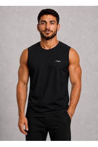 Axxel Erkek Siyah Bisiklet Yaka Kolsuz T-shirt-d690