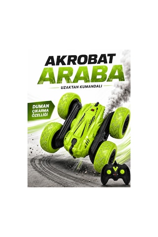 Uzaktan Kumandalı Akrobat Araba - Duman Modlu - Işıklı - Şarjlı - 2.4ghz - Yeşil