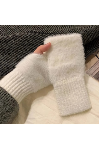 Autumn Winter Soft Mink Fleece Half Finger Gloves Women Plush Çok Renkli