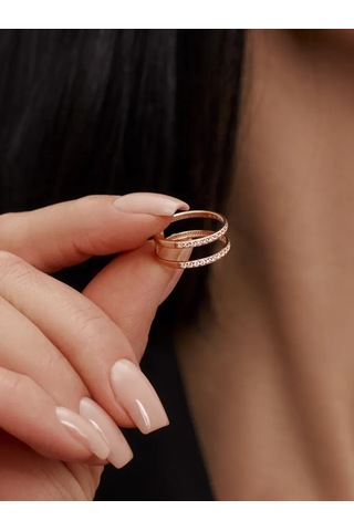 Zoloto Russkih 925 Ayar Gümüşten Çift Taraflı Altın Kaplama Parmak Ekleği Halkası 183657127 Gri