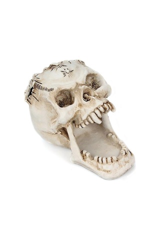 Kafatası Baş Süsü İskelet Kalemlik Masaüstü Kalem Düzenleyici Makyaj Fırçası Araçları Depolama Beyaz