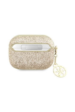 Apple Uyumlu AirPods Pro 2 Kılıf Guess Glitter 4g Charm Exclusive Tasarım Gold