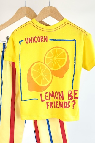 Monila Unisex Çocuk Pamuklu Sarı Limon Baskılı T-shirt Ve Eşofman Alt Üst Takım