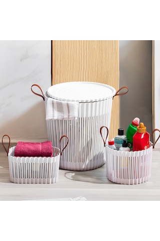 Porsima 4316 Beyaz 3'lü Sepet Seti Banyo Mutfak Organizeri Beyaz