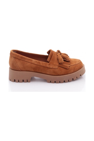 Dgn 2836 Kadin Püsküllü Loafer Ayakkabi Taba Süet