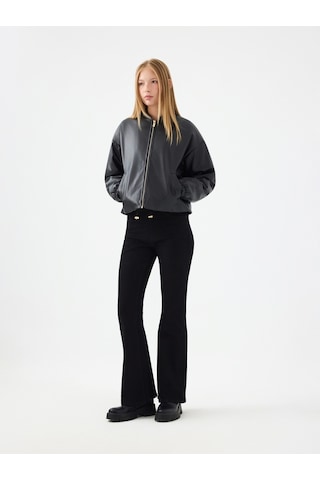Oversize Fit Kadın Mont Pu Siyah