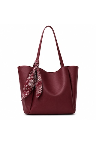 Housebags Lumi Kadın Fularlı Fermuarlı El Ve Omuz Çantası Bordo